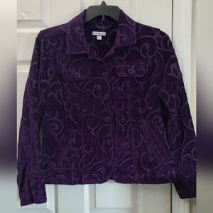 Croft & Barrow Purple Velvety Abstract Scroll Pattern Jacket